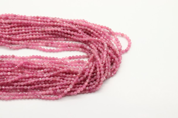 Tourmaline, Pink, Natural, Faceted Round, 2mm, One Strand