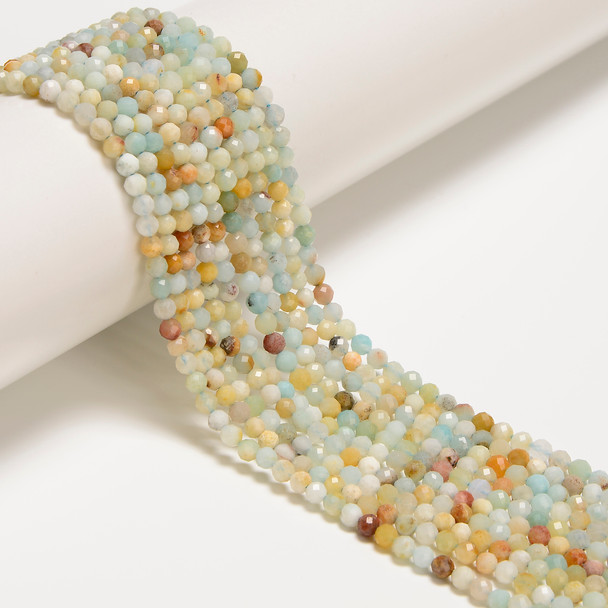 Amazonite, Mixed, Natural, Faceted Round, One 3mm Strand