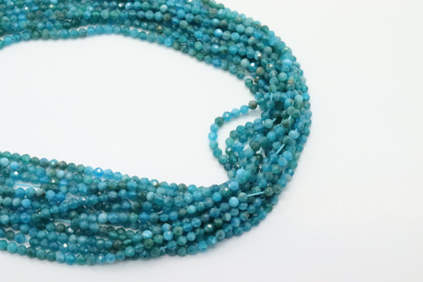 Apatite, Neon, Natural, Faceted Round, 3mm, One Strand