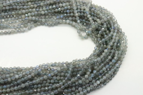 Labradorite, Natural, Faceted Round, 3mm, One Strand