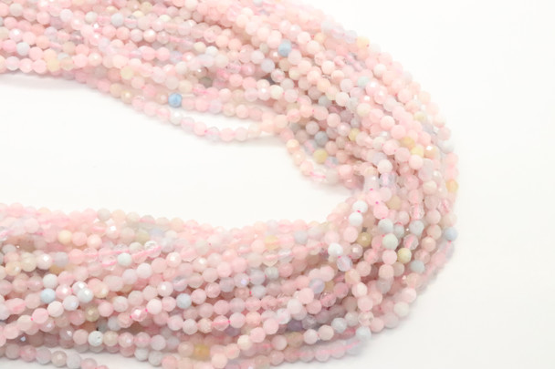 Morganite, Natural, Faceted Round, 3mm, One Strand