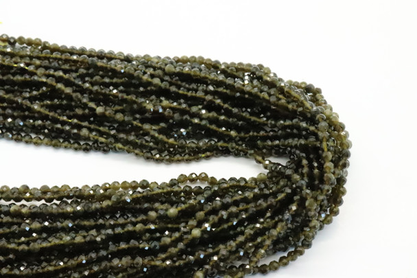 Obsidian, Golden, Natural, Faceted Round, 3mm, One Strand