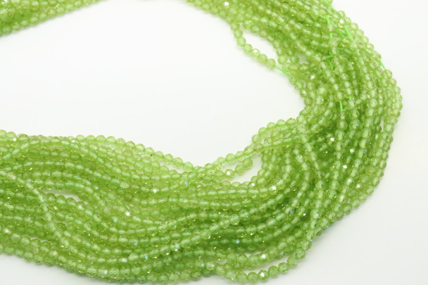 Peridot, Natural, Faceted Round, 3mm, One Strand