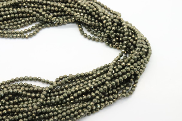 Pyrite, Natural, Faceted Round, 3mm, One Strand