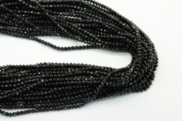 Tourmaline, Black, Natural, Faceted Round, 3mm, One Strand