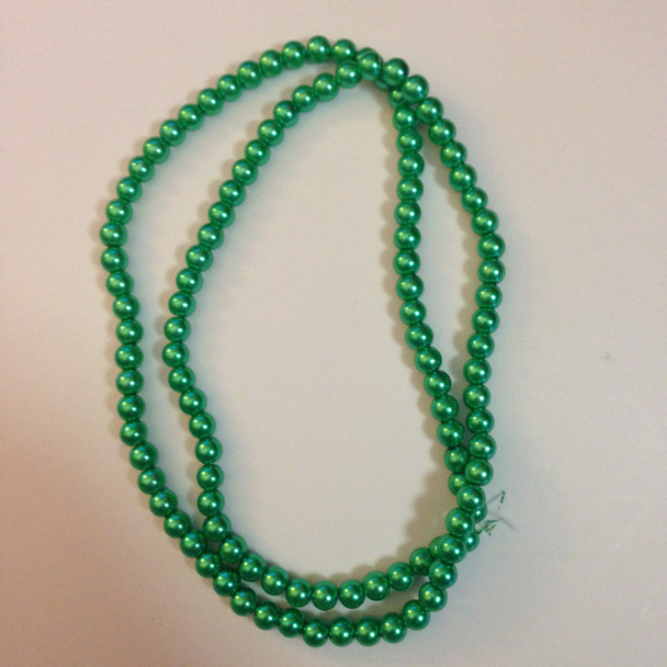 Glass Pearls, 8mm, Green, One 32" strand