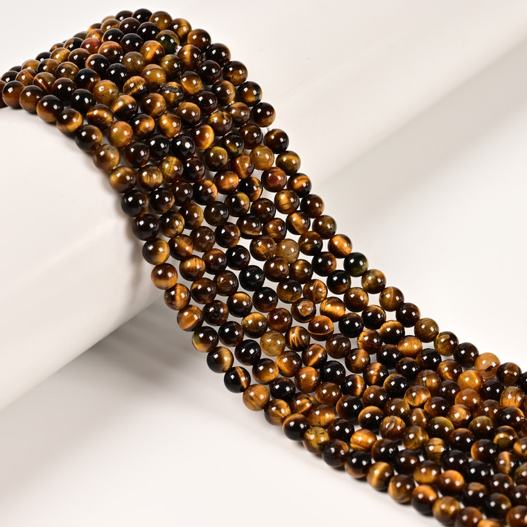 Tiger's Eye, Brown, Natural, Smooth Round 4mm