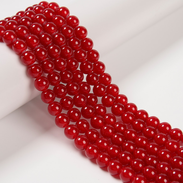 Red Agate, Dyed, Smooth Round, 8mm with 2mm Hole, One Strand