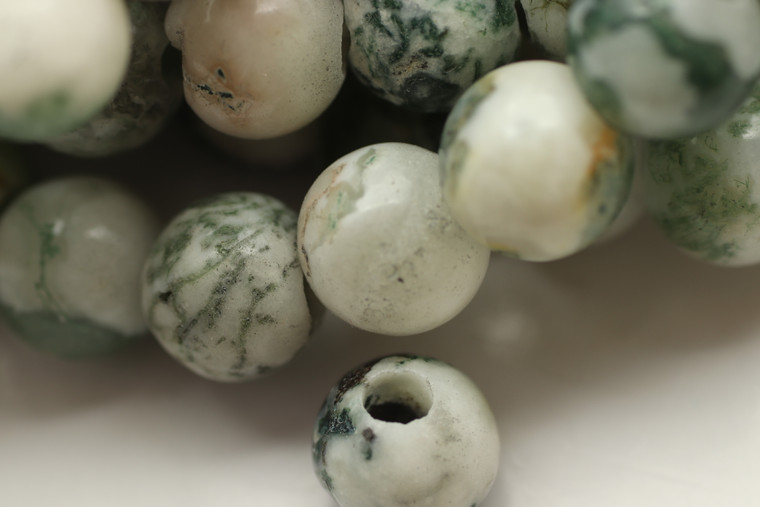 8mm, Tree Agate, Natural, Smooth Round with Large Holes