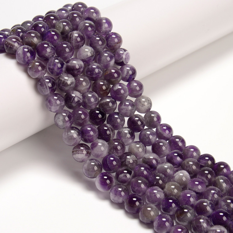 Amethyst, Chevron, Natural, Smooth Round, 8mm with 2mm Hole, One Strand