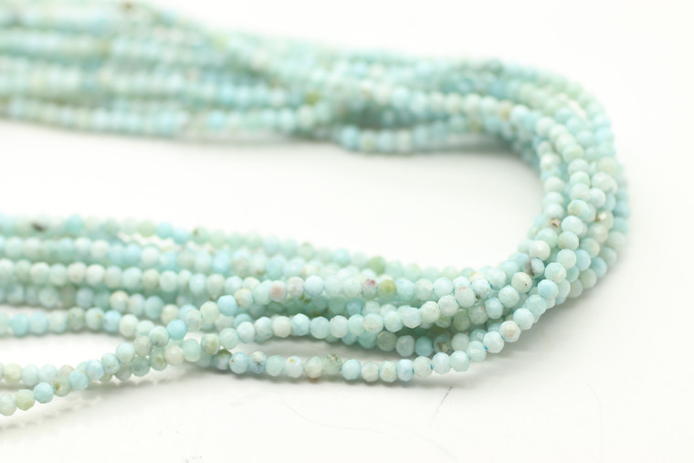 Larimar, Natural, Faceted Round, 2mm, One Strand