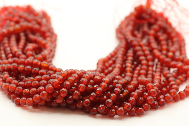 Carnelian Agate, Heated, Faceted Round, 6mm Strand