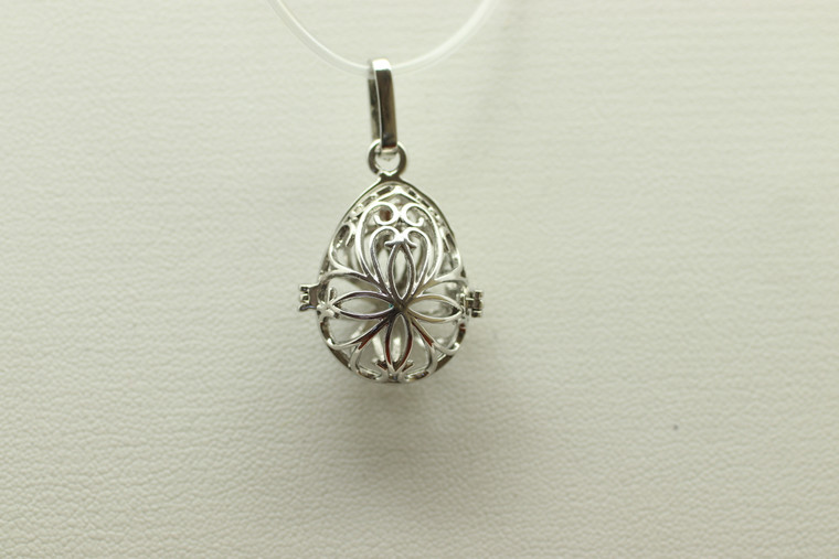 Cage, Teardrop, Filigree, Antique Silver Plated Metal Alloy, Pendant 34x20x15mm