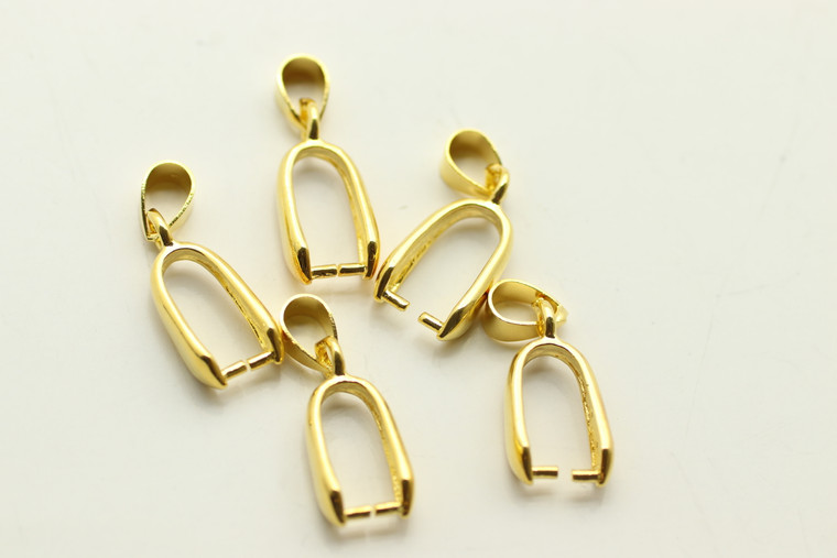Bail, Pinch, Gold Plated Metal Alloy, 23x8, 5mm at bail, 5 PCS