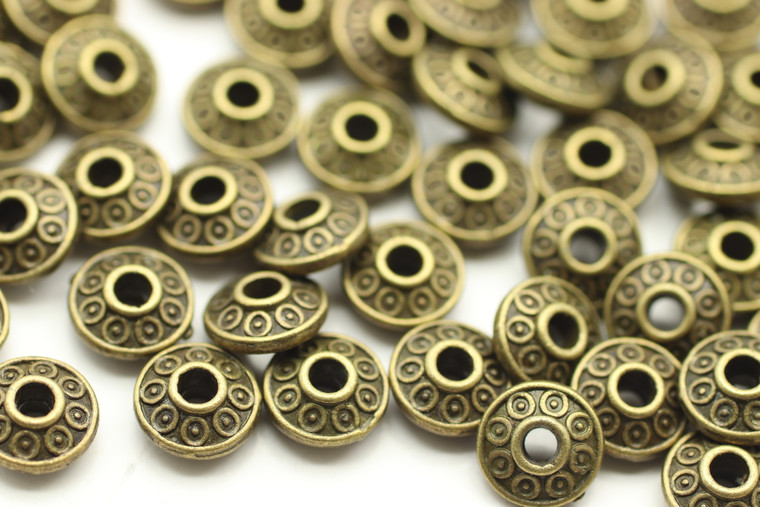 BEAD, Rondelle Circle Design, 3.5x7mm, Antique Bronze Plated (metal alloy), approx 70 per bag