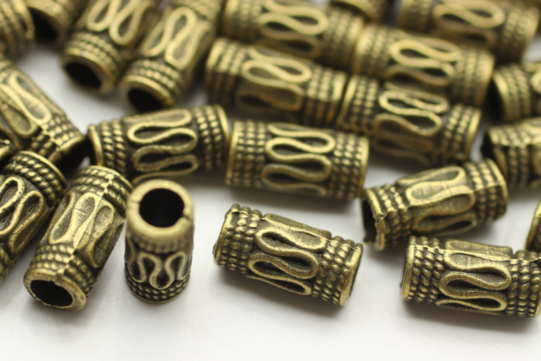 TUBE, Thin Bali Style, 5x10 3.5mm hole, Antique Bronze Plated (metal alloy), approx 42 per bag