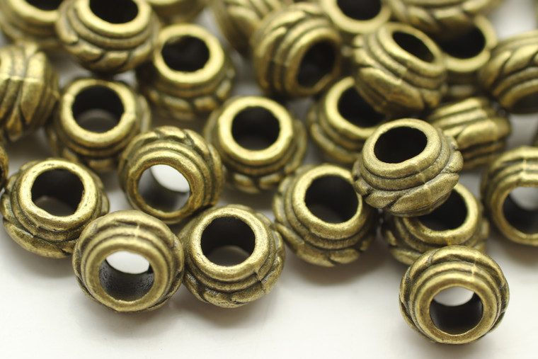 BEAD, Bali Style, 9x5 4mm hole, Antique Bronze Plated (metal alloy), approx 40 per bag