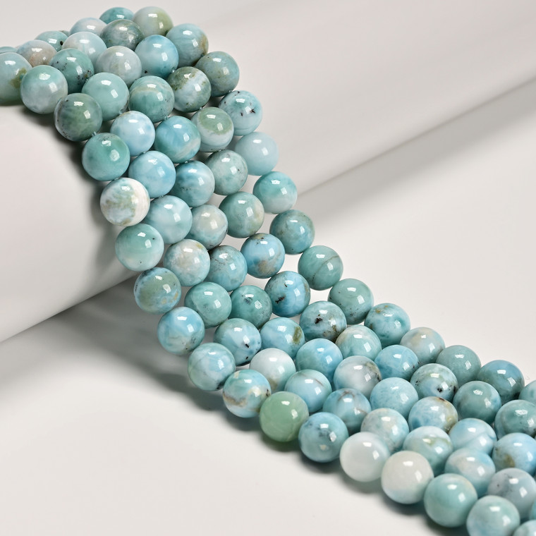 Larimar, Natural, Smooth Round, One 8mm Strand. 