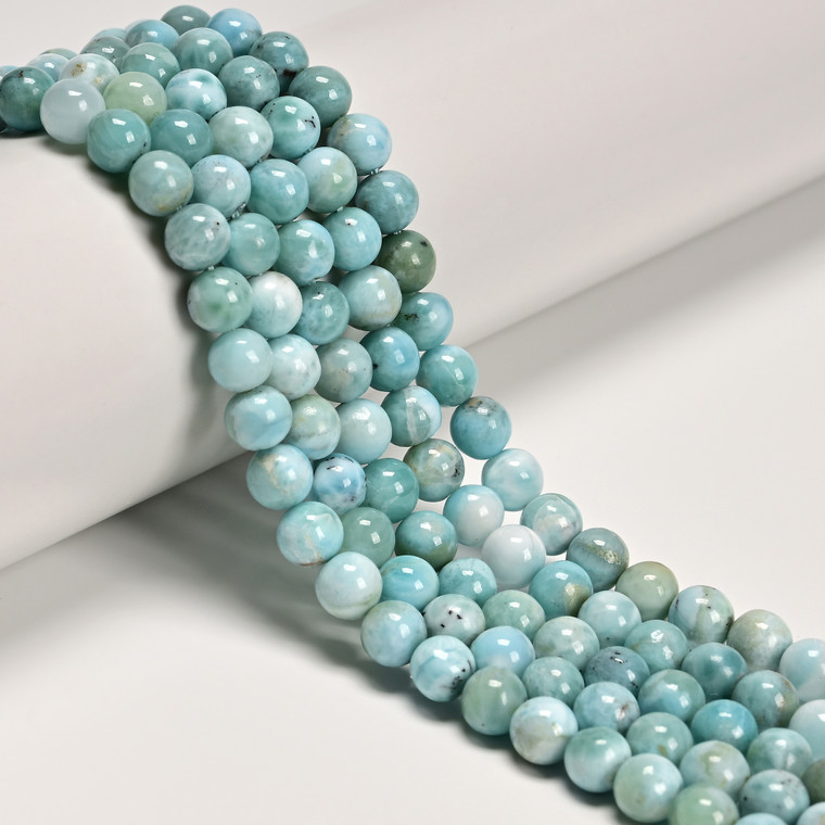 Larimar, Natural, Smooth Round, One 6mm Strand.