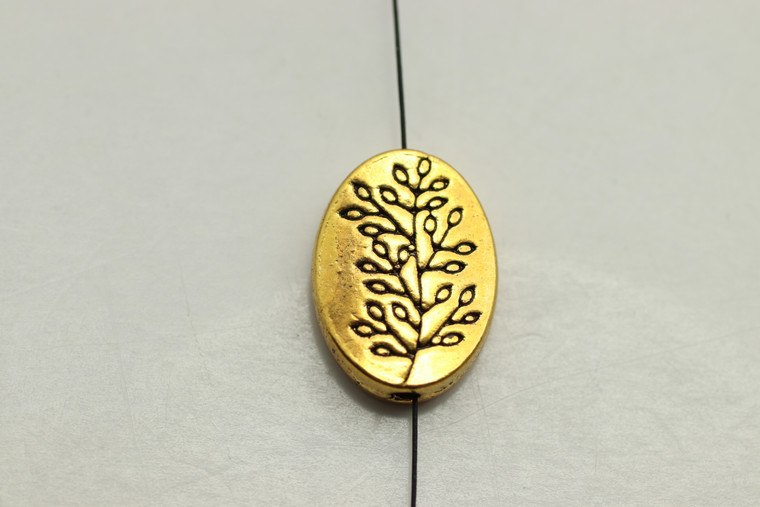 Tree on Oval Bead, Double Sided, 14x10x3mm, Antique Gold Plated Metal Alloy, approx. 15 PCS