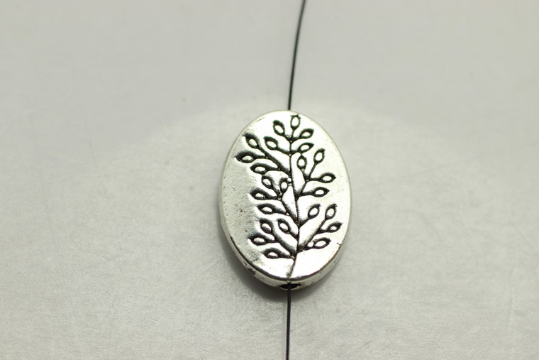 TREE on Oval Bead, 14x10x3mm, Antique Silver Plated (metal alloy), approx 15 per bag