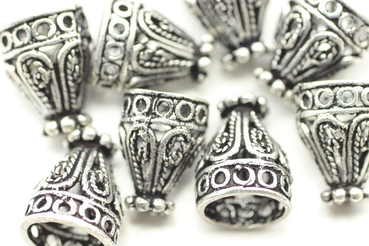 Cone, Filigree, 12x9, 8mm End, Antique Silver Plated Metal Alloy, 10  PCS