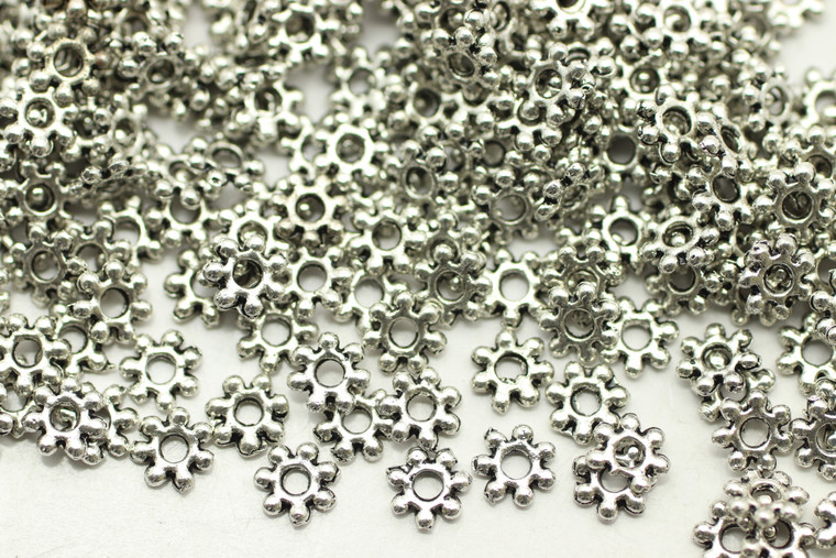 SPACER, Daisy, 4x1mm, Antique Silver Plated (metal alloy), approx 600 per bag