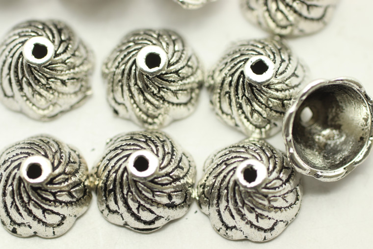 Cap, Swirl, 10x6mm, Antique Silver Plated Metal Alloy, approx. 34 PCS