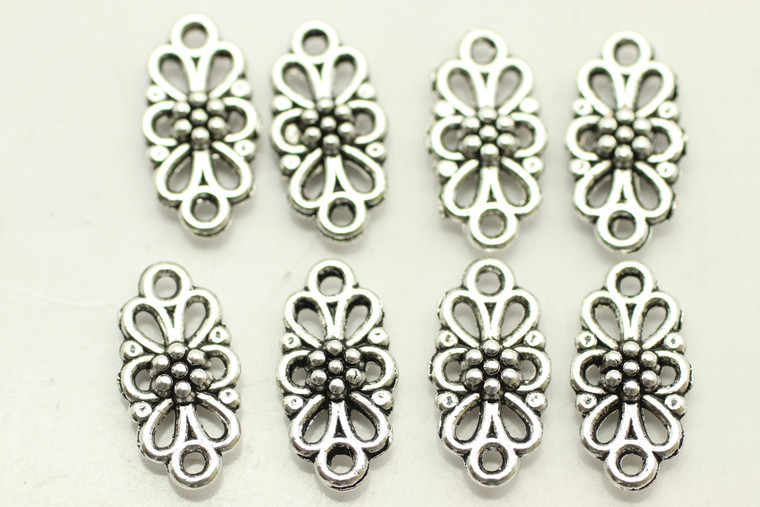 CONNECTOR, Patterned, Double Sided, 16x8x3mm, Antique Silver Plated (metal alloy), approx 45 per bag