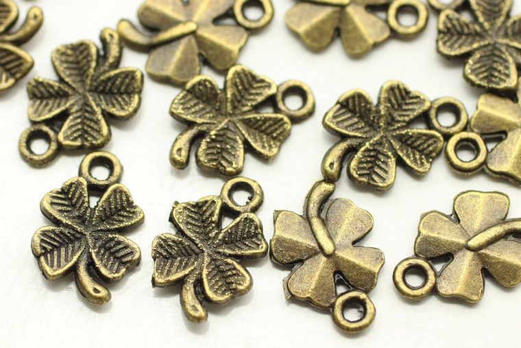 4 LEAF CLOVER, Double Sided, 15x10x2mm, Antique Bronze Plated (metal alloy), approx 40 per bag