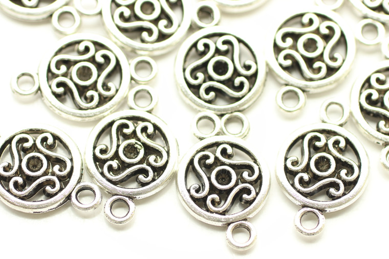 CONNECTOR, Round Celtic, Double Sided, 19x12x3mm, Antique Silver Plated (metal alloy), approx 22 per bag