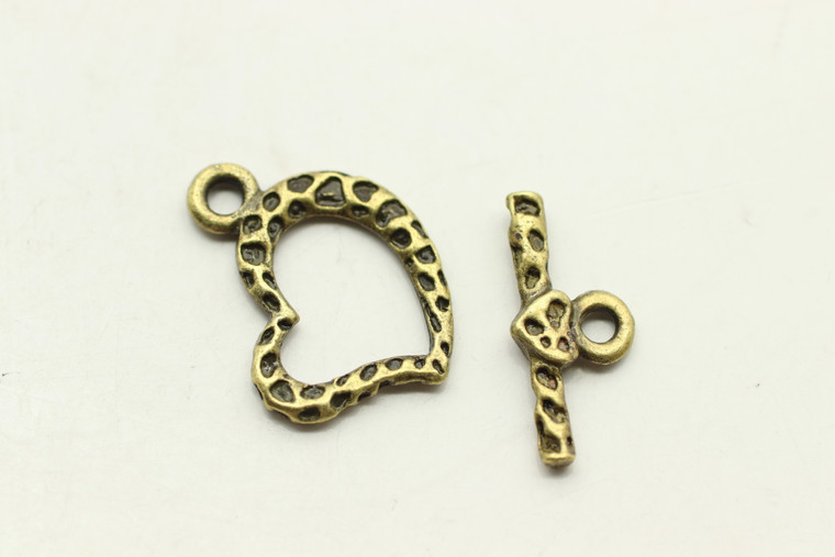 Toggle, Heart, 20x16x2mm, bar is 18x8mm at loop, Antique Bronze Plated Metal Alloy, approx. 16 sets