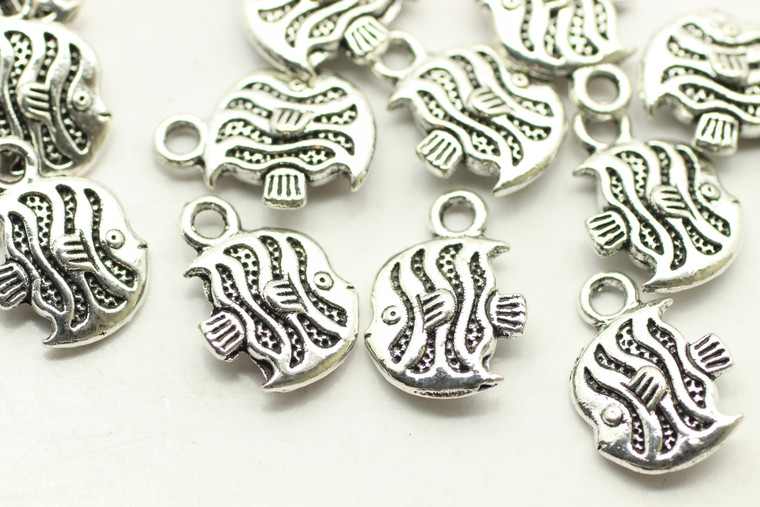 Fish,  Double Sided, 15x11x3.5mm, Antique Silver Plated Metal Alloy, approx. 23 PCS