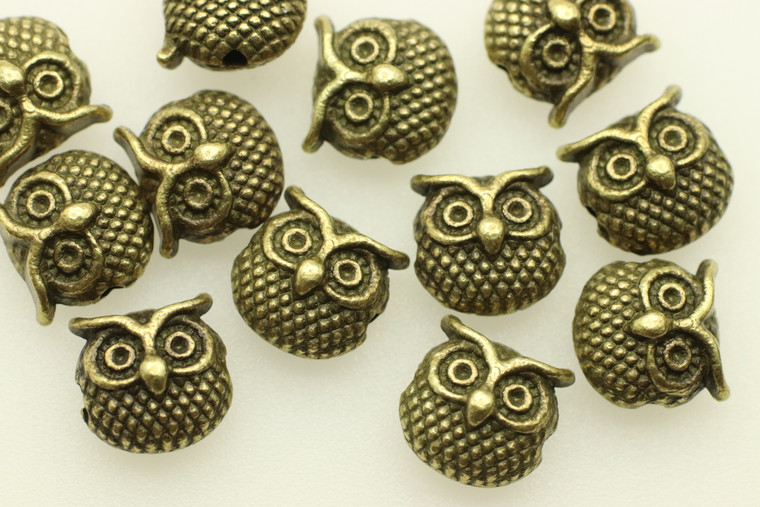 OWL,  Double Sided, 10x11x7mm, Antique Bronze Plated (Metal Alloy), approx 11