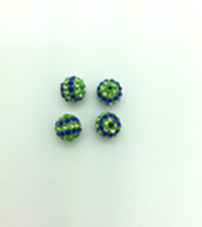 Blue & Green Crystal Balls, 8mm, Hole 1mm, 4 PCS