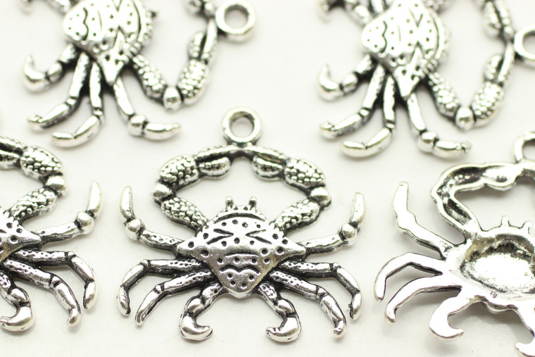 CRAB, 23x23x2.5mm, Antique Silver Plated (Metal Alloy), approx 10