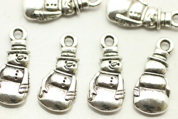 Snowman, Full, Double Sided, 22x10x3mm, Antique Silver Plated (Metal Alloy), approx 19 per bag
