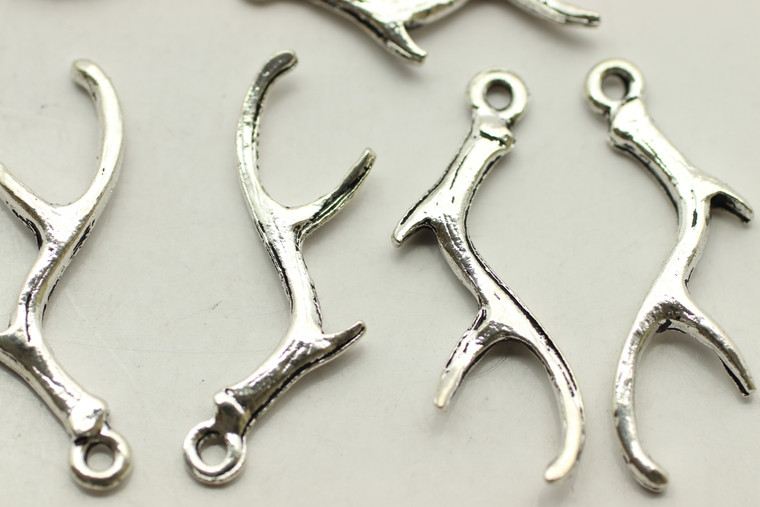 Antlers, Double Sided, Antique Silver Plated Metal Alloy, approx. 28 PCS
