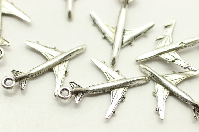 Airplane, Double Sided, 22x16x3mm, Antique Silver Plated (Metal Alloy), approx 18 per bag