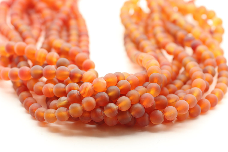 Carnelian Agate, Matte, Mix Color, Heated, Smooth Round, 8mm, One Strand