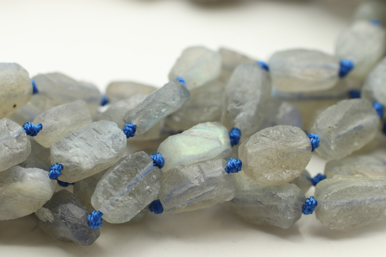 Labradorite, Matte, Nice Grey-Blue Nuggets, One 12x9x5.5mm Strand