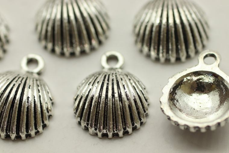 Clam Shell, 14x12x4.5mm, Antique Silver Plated Metal Alloy, approx. 15 PCS