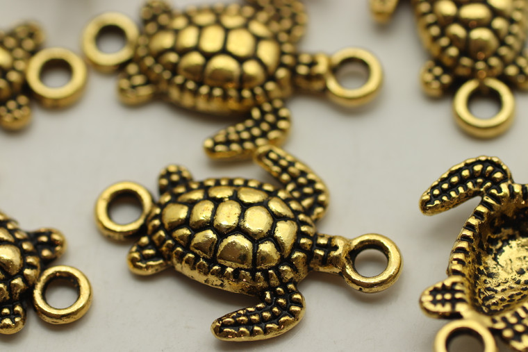 TURTLE CONNECTOR, 21x15x3mm, Antique Gold Plated (Metal Alloy), approx 18