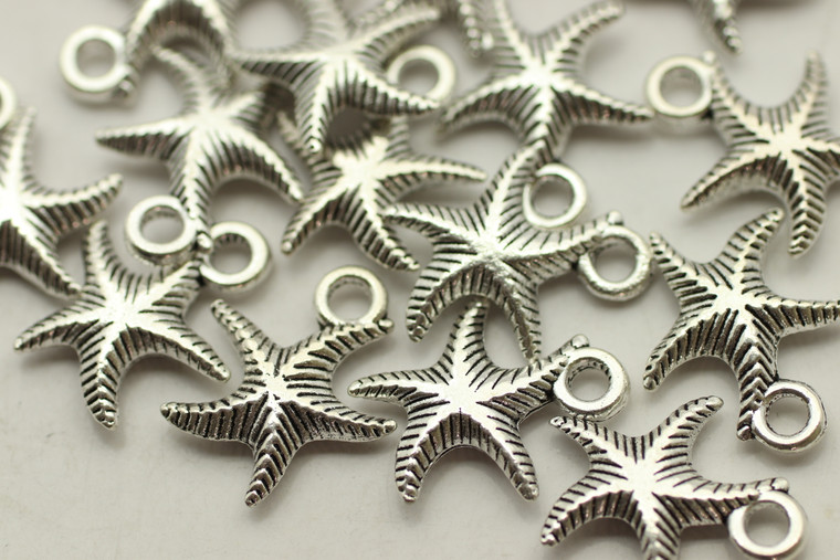 Starfish, Double Sided, 15x12x2mm, Antique Silver Plated (Metal Alloy), approx 35 per bag