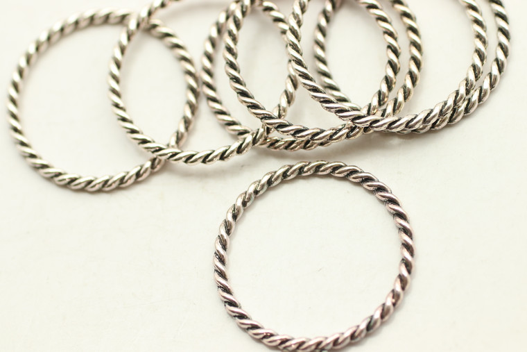 Rings, Twisted, Double Sided, 26x1.5mm, Antique Silver Plated (Metal Alloy), approx 19 per bag