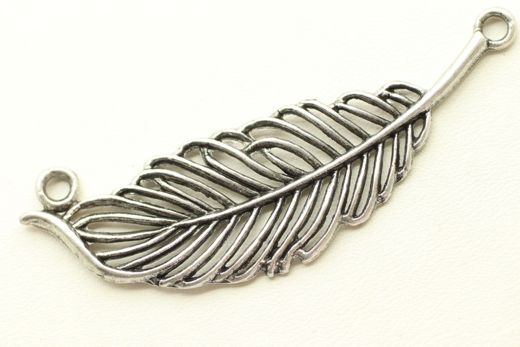 Leaf Link, Double Sided, 63x18x2.5mm, Antique Silver Plated (Metal Alloy), approx 3 per bag