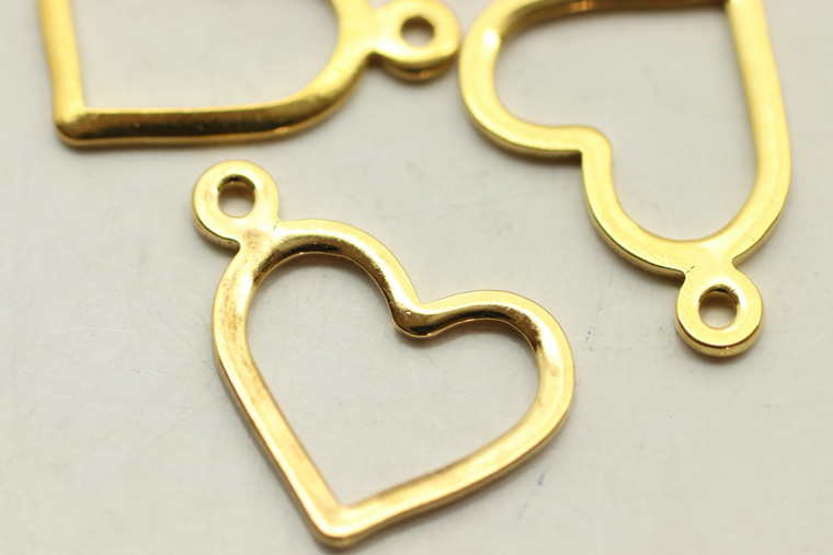 Heart Drop, Dlouble Sided, 10x13.5x7mm, Gold Plated (Metal Alloy), approx 10 per bag