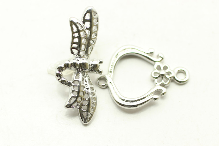 Toggle, Dragonfly, 28x3x2mm, Circle 23x17x2mm, Antique Silver Plated Metal Alloy, 3 sets