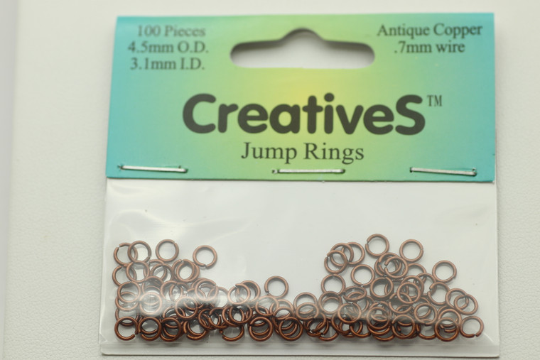 Open Jump Ring, 4.50mm, 21 Gauge, Antique Copper Plated,  approx. 100 pc