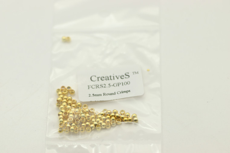 Crimp Bead, 2.5mm, Gold Plated,  approx. 100 pc